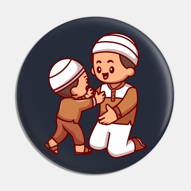 Father And Son Moslem Celebrating Eid Mubarak Cartoon Pin by Catalyst Labs