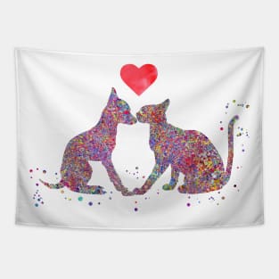 Cat and dog kissing Tapestry