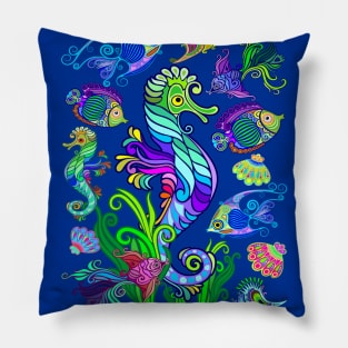 Marine Life Exotic Fishes & SeaHorses Pillow