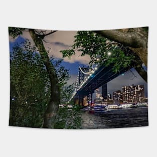 Manhattan Bridge at Night, Dumbo, Brooklyn, New York City Tapestry