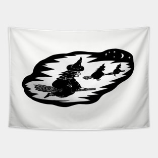 halloween witches on broomsticks night sky Tapestry