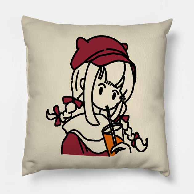 anime girl drinking orange juice Pillow by japan line