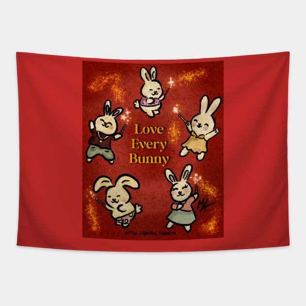 Love every bunny (with background) Tapestry by The Mindful Maestra