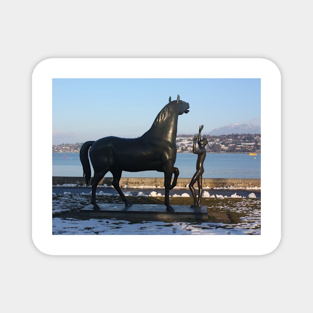 "L'homme et le cheval" - a statue by Schwarz. Parc Mon-Repos,  Geneva, Switzerland Magnet by IgorPozdnyakov