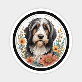 Cute Bearded Collie With Flowers Magnet