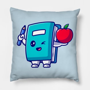 Cute Book Holding Pencil And Apple Cartoon Pillow