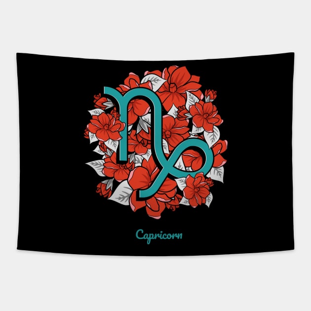 Floral Zodiac Sign Capricorn Gift Women Men Tapestry by teeleoshirts