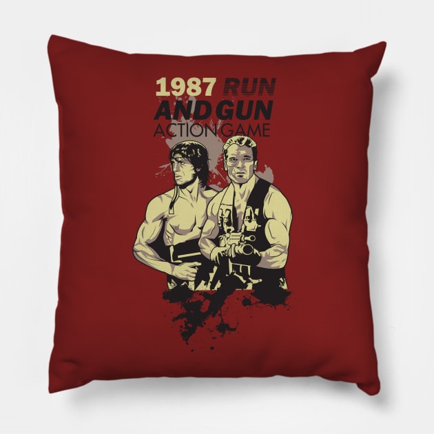 1987 RUN AND GUN ACTION GAME Pillow by Artillery26