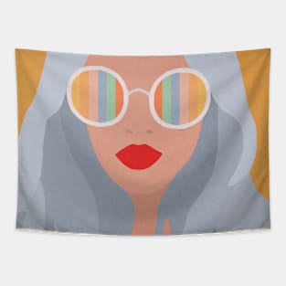 Cool girl rainbow sunglasses Tapestry