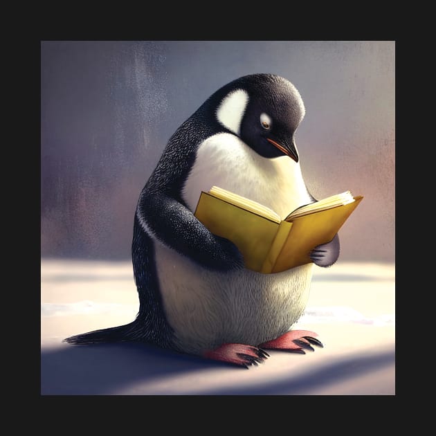 Penguin Peacefully Reading a Book by Geminiartstudio