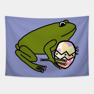 Green Frog Holding Easter Egg Tapestry