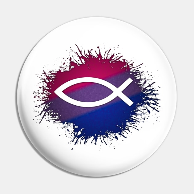 Paint Splatter Bisexual Pride Christian Fish Symbol Pin by LiveLoudGraphics