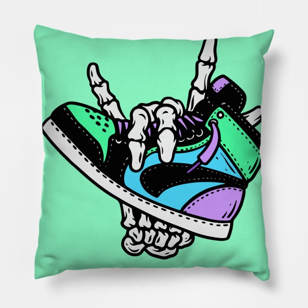 Retro High Top Sneaker in the Hands of a Skeleton Pillow by SLAG_Creative