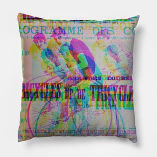Vintage French Cycling Remixed Glitch Version Pillow