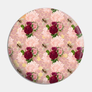 Honey Bee Neck Gator Pink Honeycomb and Roses Bee Pattern Pin