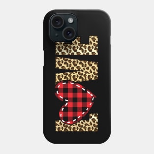 Plaid heart valentines day leopard text LOVE Phone Case