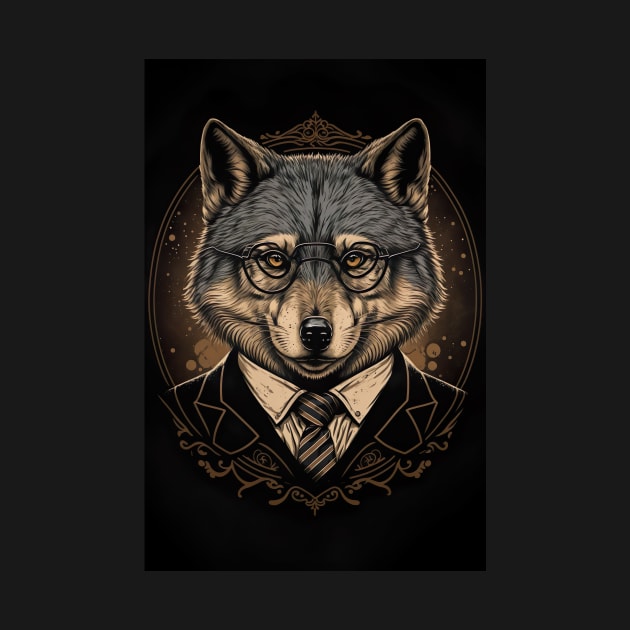 Handsome Wolf portrait with Glasses by KoolArtDistrict