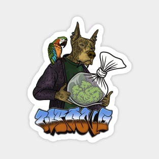 Crazy Dog with Parrot Magnet