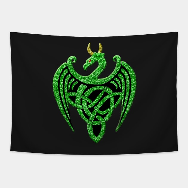 Faux Green Glitter Celtic Dragon Tapestry by Atteestude