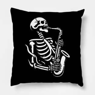 skeleton plays saxophone Pillow