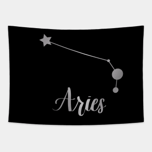 Aries Zodiac Constellation in Silver - Black Tapestry