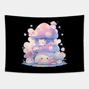 Mushroom Wonderland: Adorable Fungi Fantasy Delight Tapestry