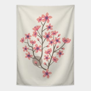 CHERRY BLOSSOMS Japanese Spring Floral Botanical with Sakura Flowers and Sun in Vintage Palette Pink Gray Neutrals Cream - UnBlink Studio by Jackie Tahara Tapestry