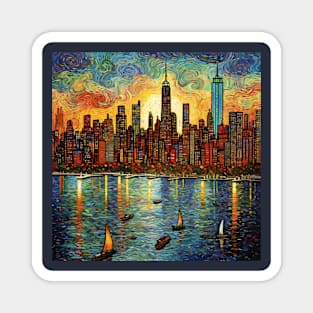 Iconic Manhattan Skyline in Art Brut Style Magnet