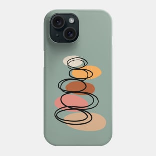 Modern minimalist balancing stones in earth tones illustration on calming green background Phone Case