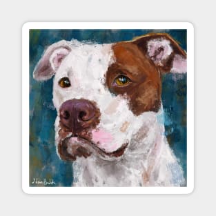 A Painting of a White and Brown Pit Bull Magnet