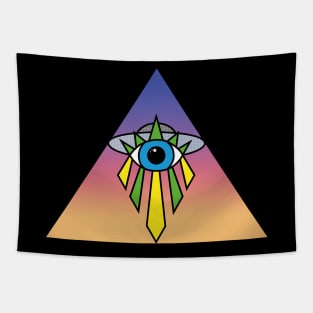 Illuminati Pyramid UFO Eye Art Deco Sunset Sky Tapestry