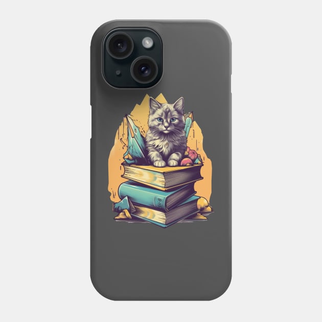 Bookish cat sleeping on books - Kitten lady & librarian gift Phone Case by OutfittersAve