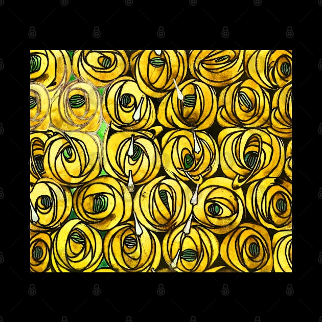 GOLD YELLOW ROSES AND TEARDROPS Art Nouveau Floral by BulganLumini