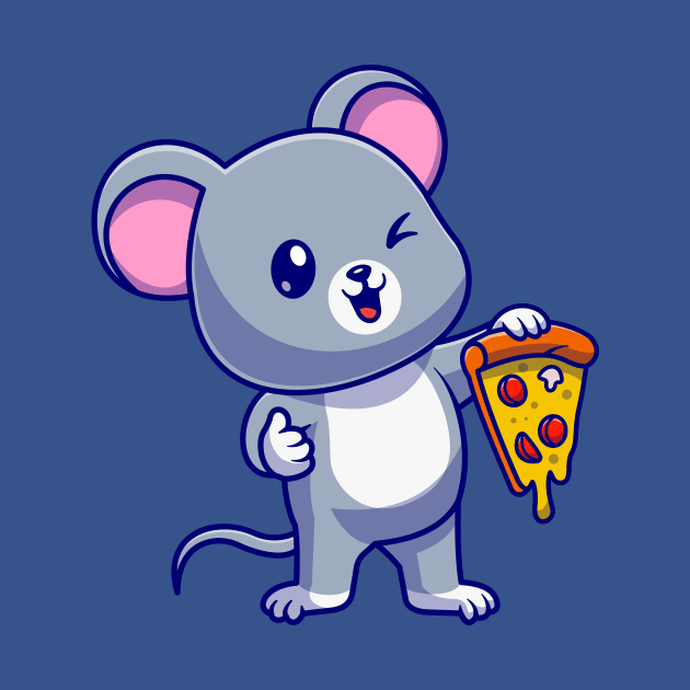 Cute Mouse Holding Pizza Cartoon by Catalyst Labs