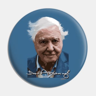 David Attenborough signed portrait Pin