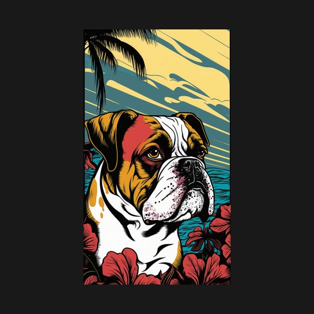 Bulldog Vibrant Tropical Flower Tall Retro Vintage Digital Pop Art Portrait 2 by ArtHouseFlunky