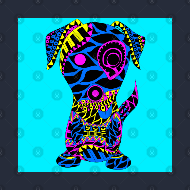 blue aztec dog in mandala pattern ecopop by jorge_lebeau