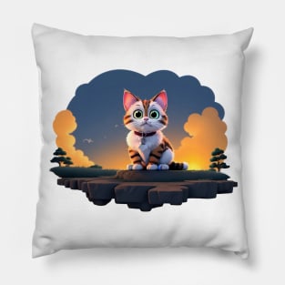 Adorable Cat Lounging Against the Scenic View Pillow