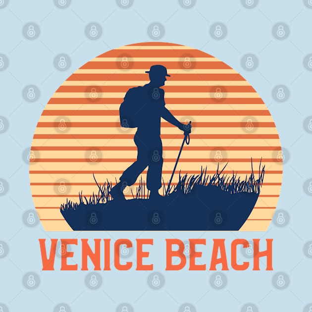 Venice Beach Sunset, Orange and Blue Sun, Gift for sunset lovers T-shirt, Camping, Camper with a Stick by AbsurdStore