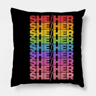 She/Her Pronouns / Retro Faded Design Pillow