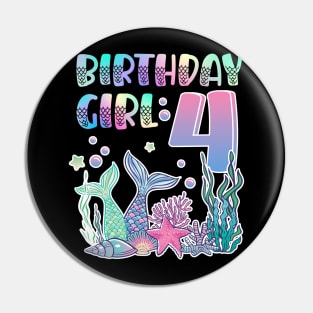 Mermaid Under The Sea Fourth Birthday 4th B-day Girls Gift For Girls Kids Pin