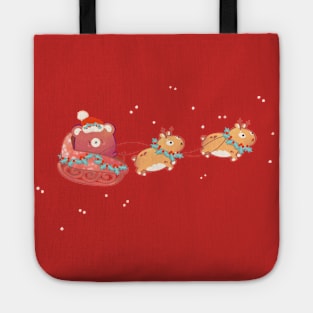 Santa Bear Sleigh Ride with Reindeers Tote