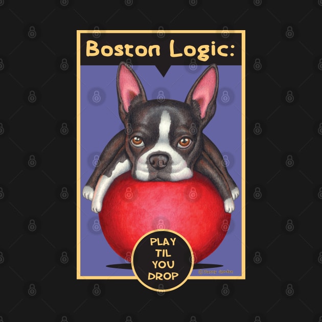 Cute Boston Terrier Dog on red ball on Boston Terrier on Red Ball tee by Danny Gordon Art