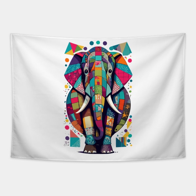 Colorful Elephant Patchwork Art Design Tapestry by TF Brands