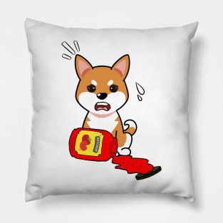 Funny orange dog spilled tomato ketchup Pillow