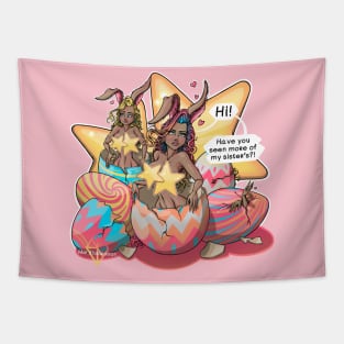 Hi, have you seen my sisters? Reva Easter bunny Tapestry