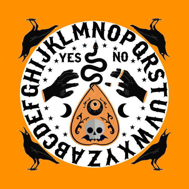 Orange And Black Modern Ouija Board With Ravens by LittleBunnySunshine