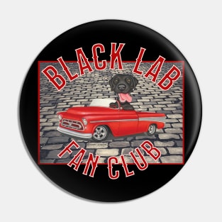 Cute Funny Black Lab in Vintage Red Pickup Truck Pin