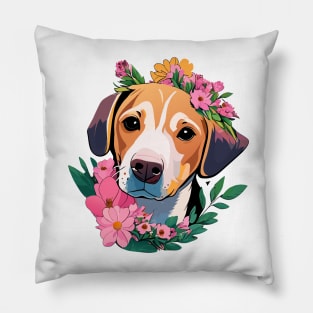 Dog With Flowers Pillow