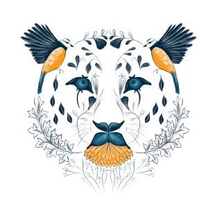 Leopard Face Symmetrical Design Combining Flora and Fauna T-Shirt